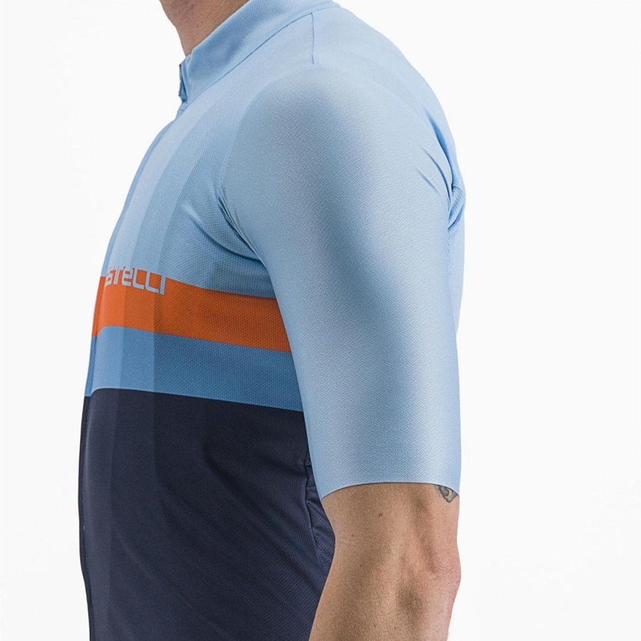 Castelli A BLOCCO Men Jersey Blue / Deep Red Orange | IP6782304