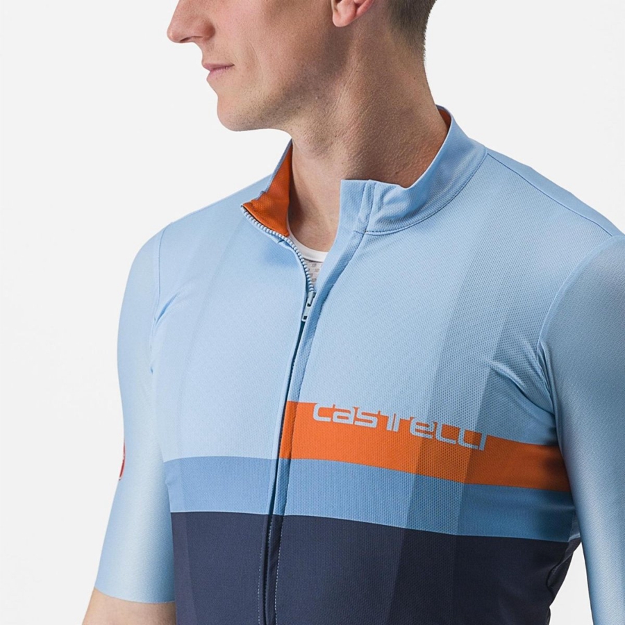 Castelli A BLOCCO Men Jersey Blue / Deep Red Orange | IP6782304