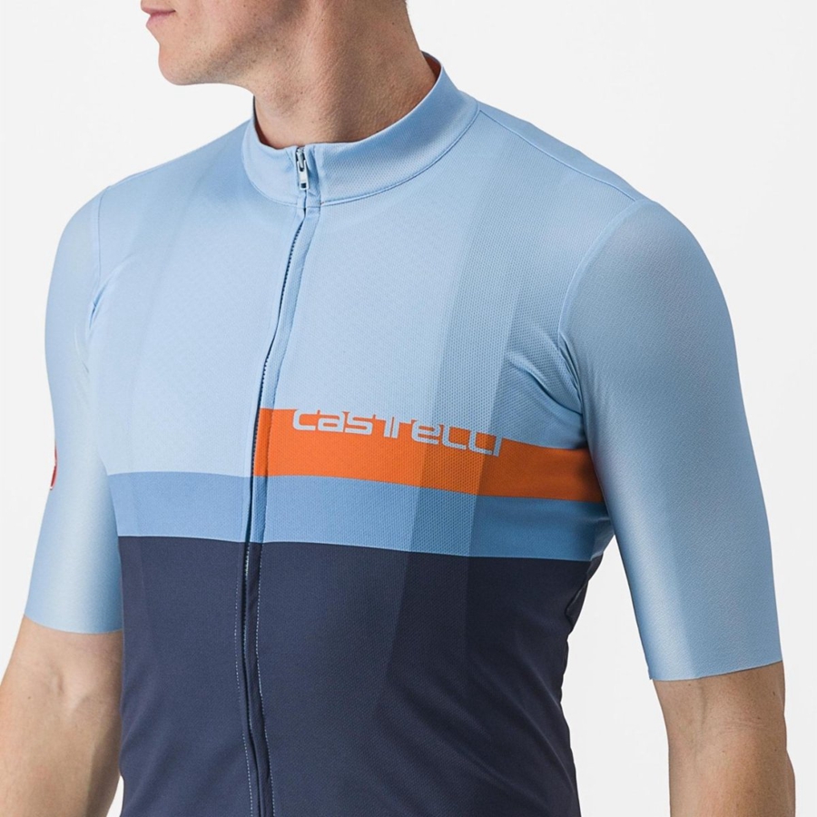 Castelli A BLOCCO Men Jersey Blue / Deep Red Orange | IP6782304