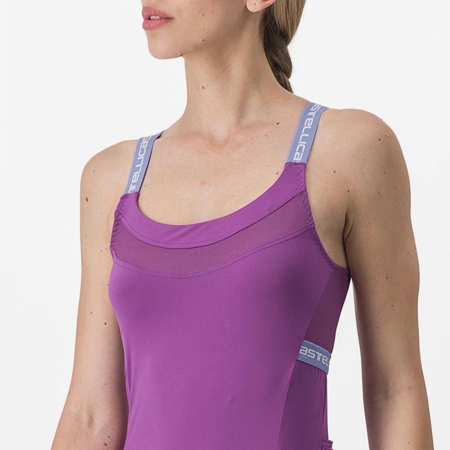 Castelli BAVETTE TOP Women Jersey Purple White | IR3475028