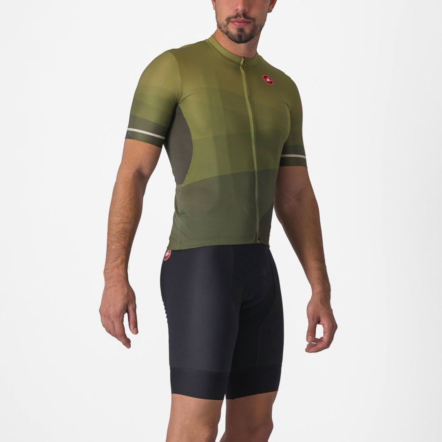 Castelli ORIZZONTE Men Jersey Deep Green / Olive / Silver | LY7360512