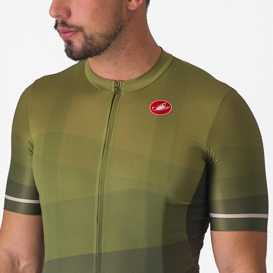 Castelli ORIZZONTE Men Jersey Deep Green / Olive / Silver | LY7360512