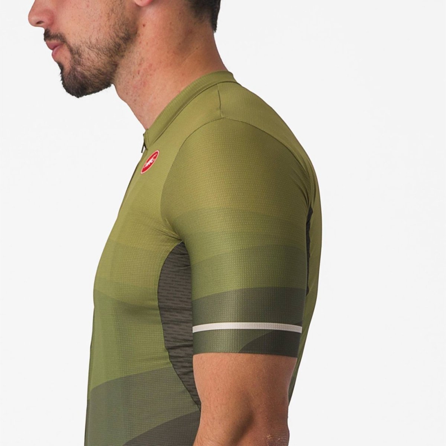 Castelli ORIZZONTE Men Jersey Deep Green / Olive / Silver | LY7360512