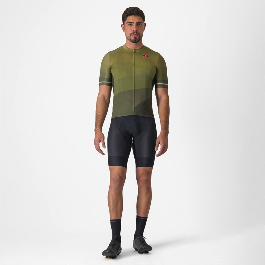 Castelli ORIZZONTE Men Jersey Deep Green / Olive / Silver | LY7360512