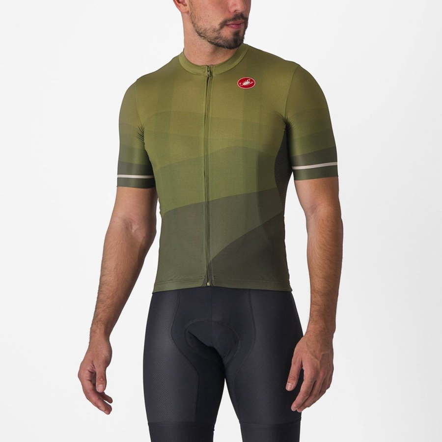 Castelli ORIZZONTE Men Jersey Deep Green / Olive / Silver | LY7360512