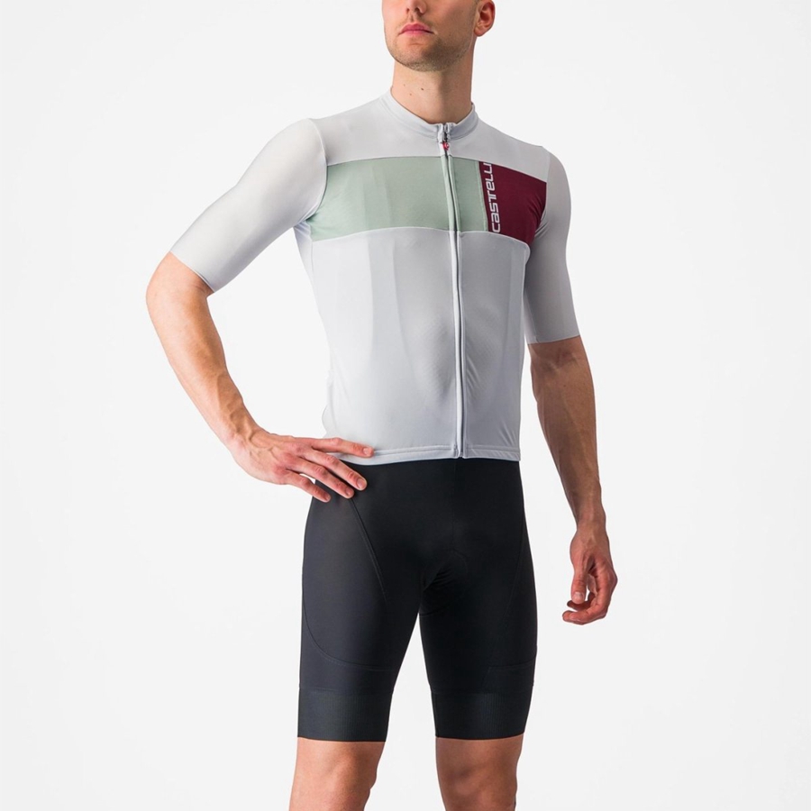 Castelli PROLOGO 7 Men Jersey Silver Grey / Green | QR8930514