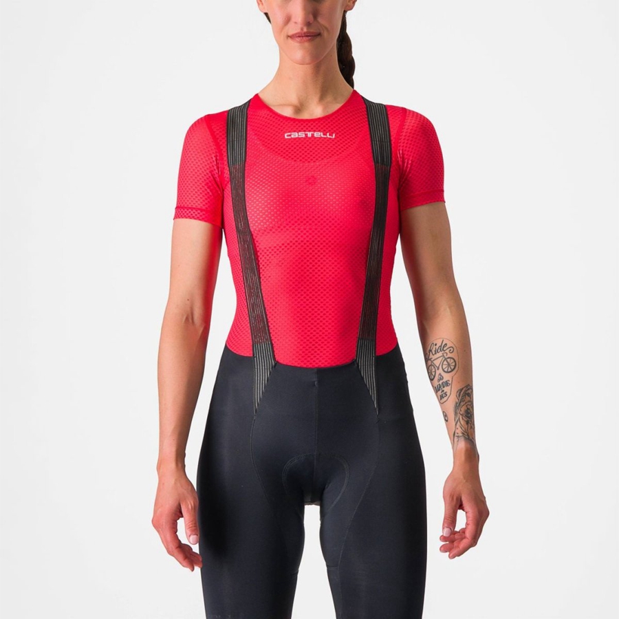 Castelli PRO MESH W SHORT SLEEVE Women Base Layer Red | XP9807643