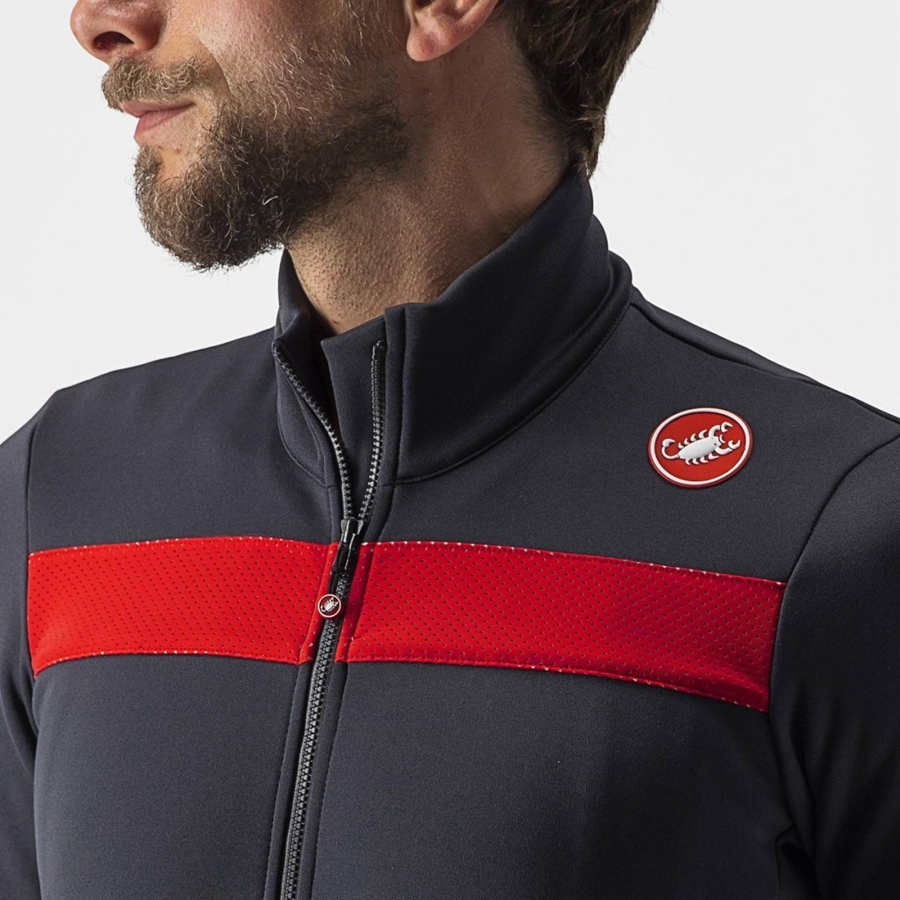 Castelli PURO 3 FZ Men Jersey Dark Grey / Red | XM9782016