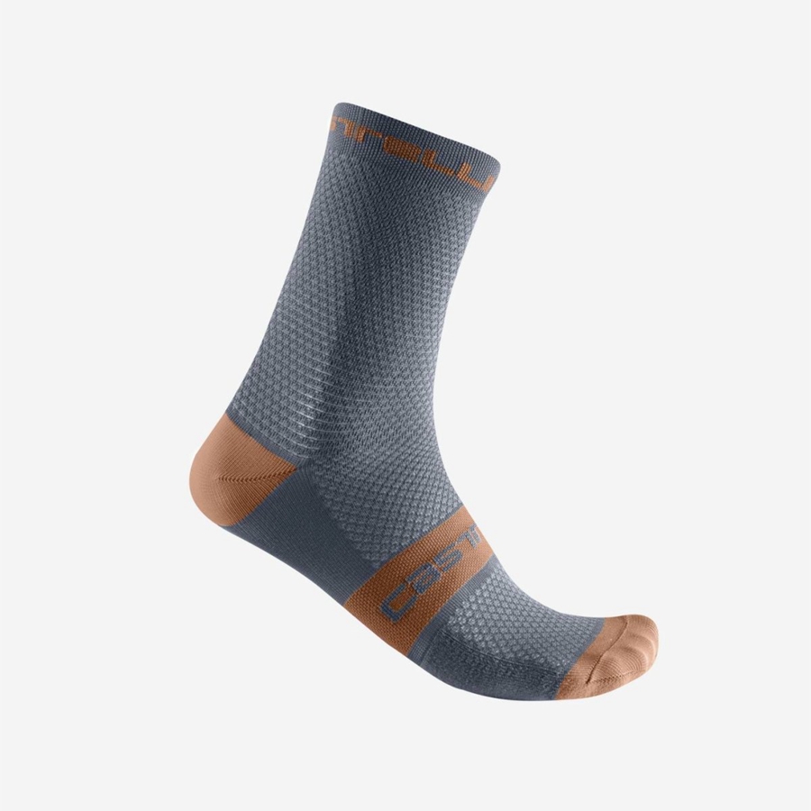 Castelli SUPERLEGGERA T 12 Men Socks Light Grey Blue / Brown | YT8401732